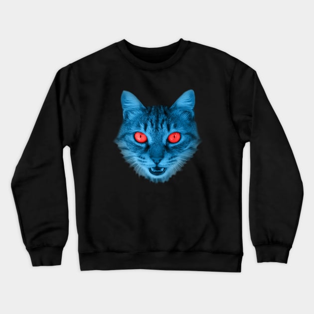 Blue Cat 3D with Red Eyes Gift for Cats Lover Crewneck Sweatshirt by FoolDesign